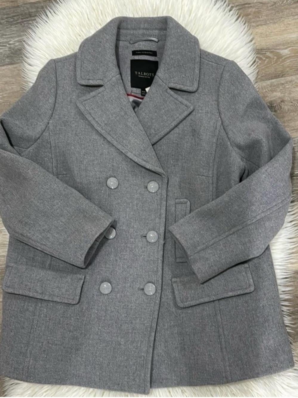 Talbots Gray Double-Breasted Wool Pea Coat